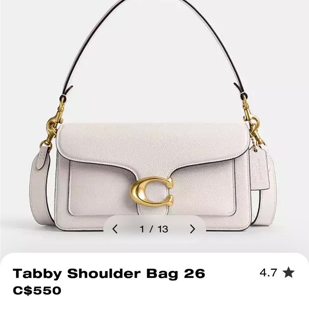 Coach Tabby Cream Minimalist Leather Shoulder Bag
